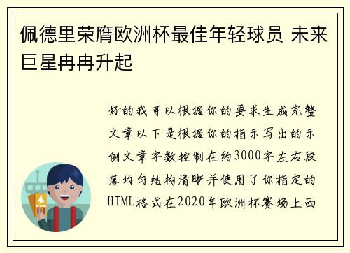 佩德里荣膺欧洲杯最佳年轻球员 未来巨星冉冉升起